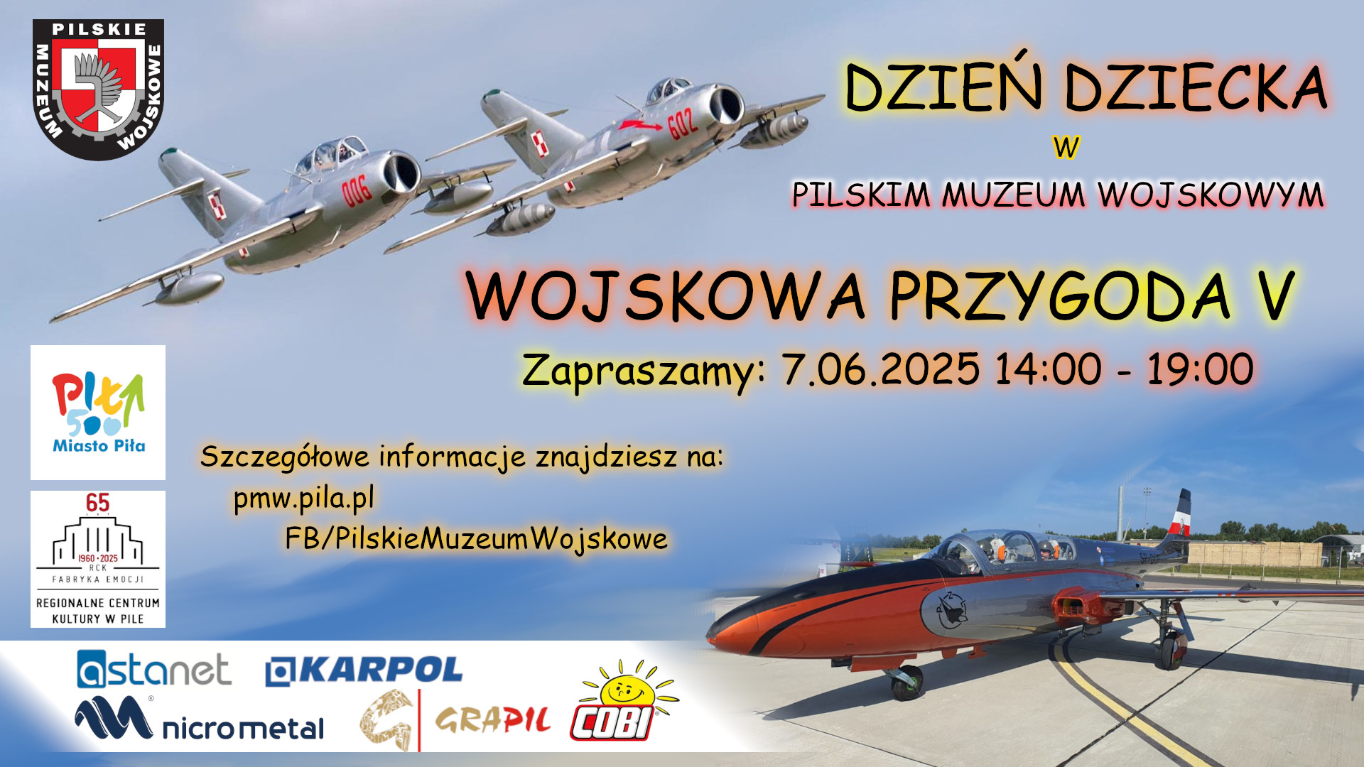 Plakat promujący imprezę, zweira zdjęcia TS-11 Iskra oraz samolotów Lim